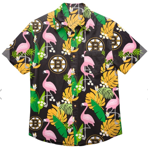 FOCO Boston Bruins NHL Floral Button Up Shirt Sz Unisex Medium - Picture 1 of 6